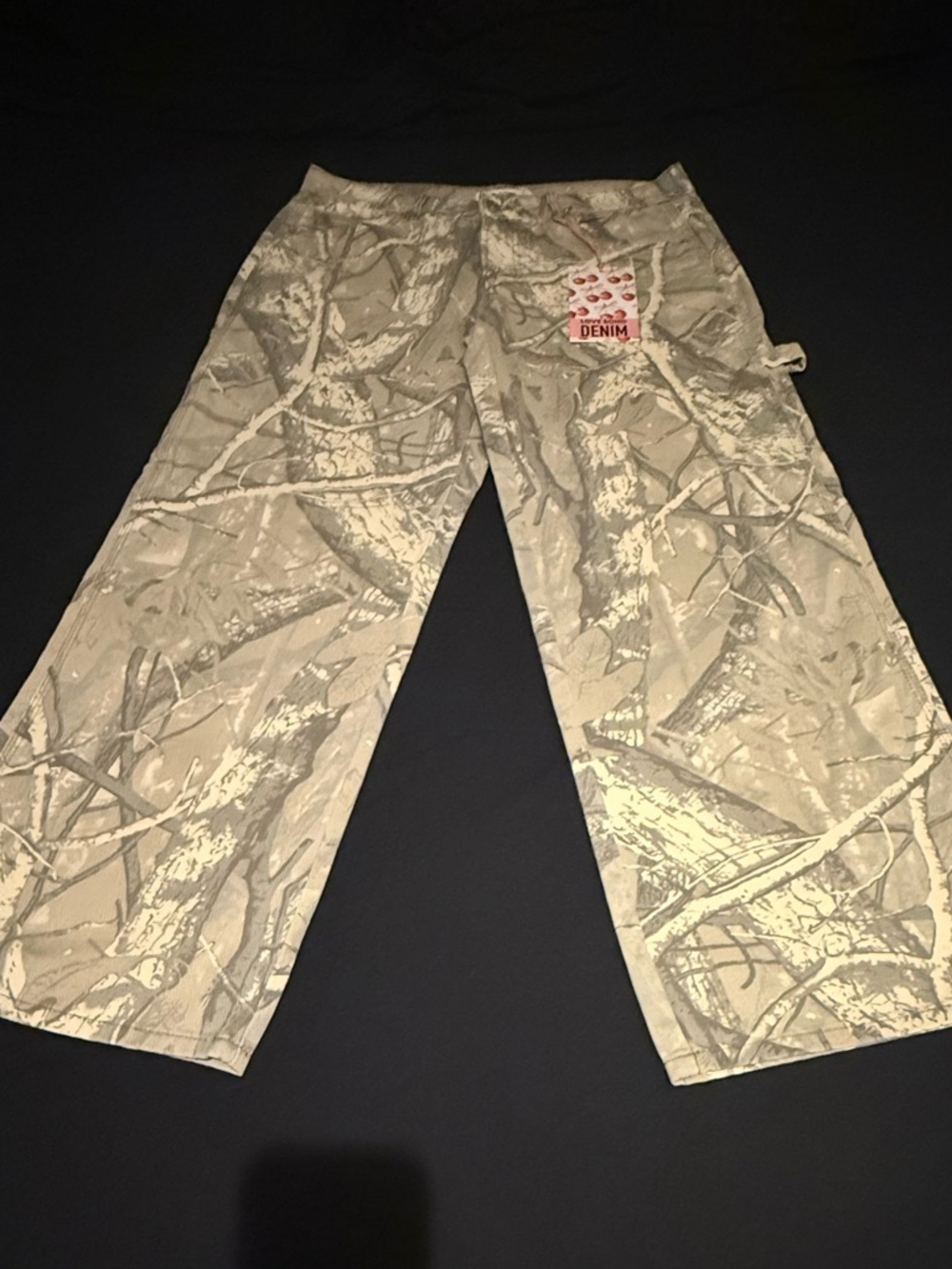 Wide Leg Camo Print Jeans - Beige